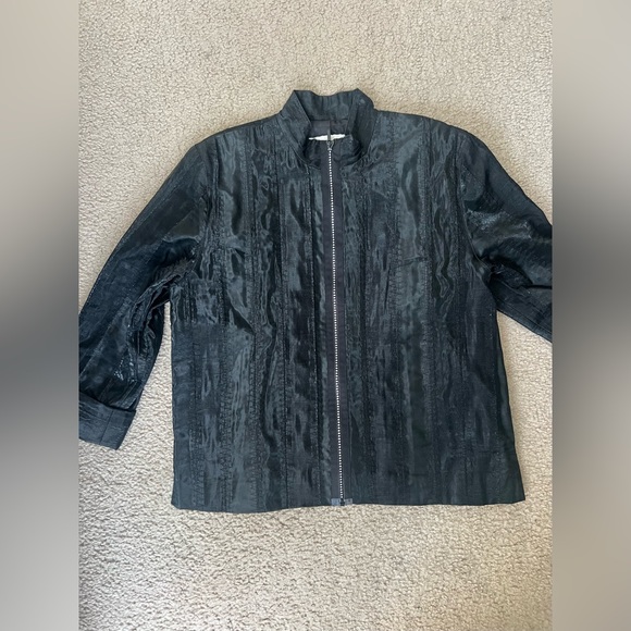 Caroline Rose Black Textured Jacket with Rhinestone Zipper - Picture 1 of 11